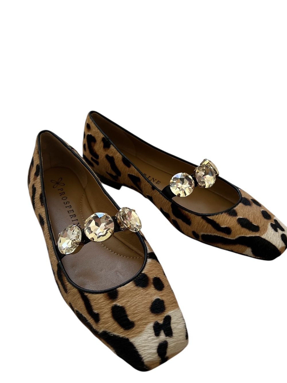 Rare Prosperine Shoes Embellished Mary Jane Flats Leopard Print Calf Hair 39 US9